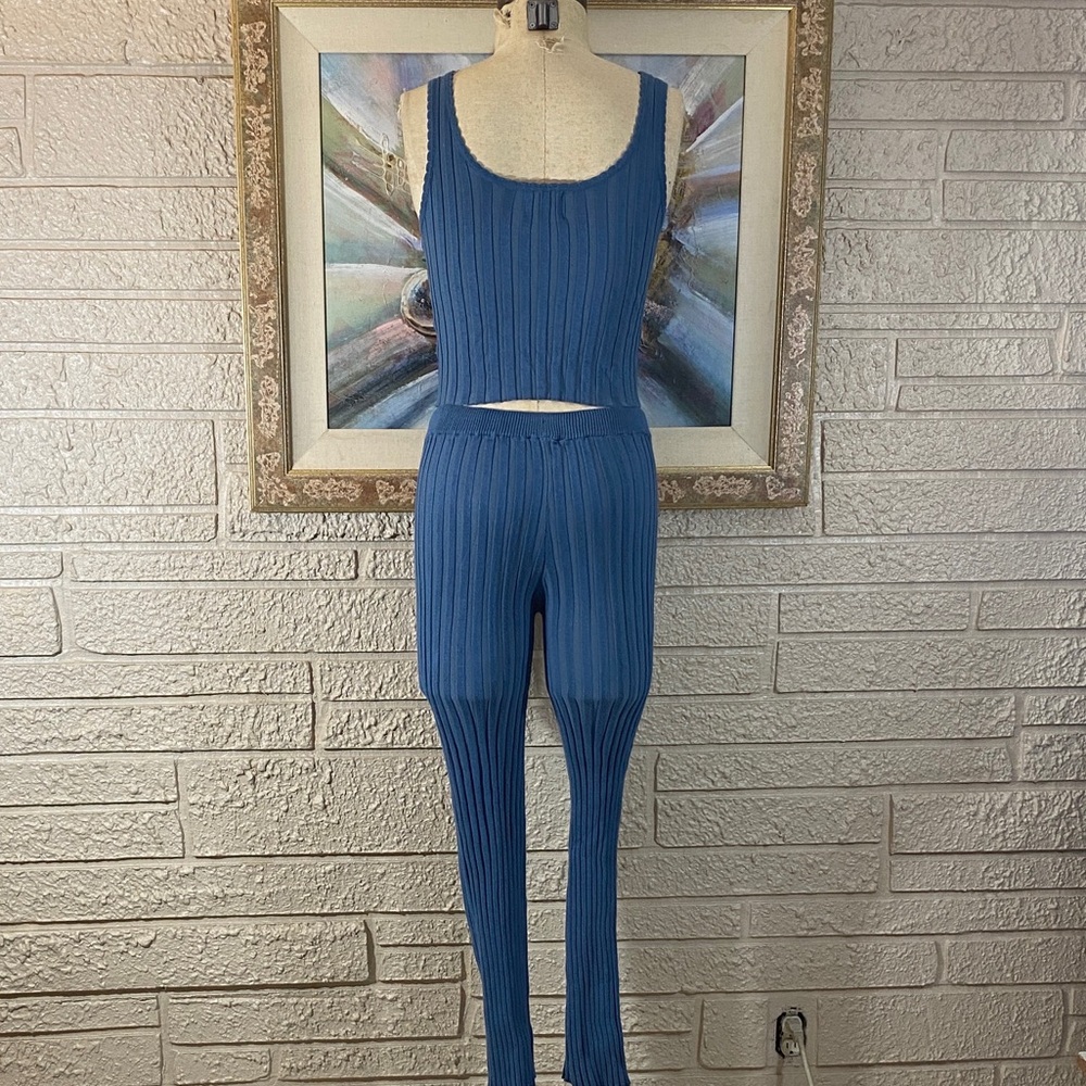 Pink Rose 2pc Ribbed Knit Tank & Pants Set - Picture 2 of 12
